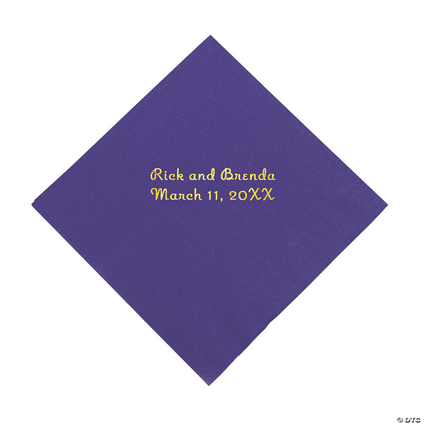 Purple Personalized Napkins with Gold Foil - Beverage Image