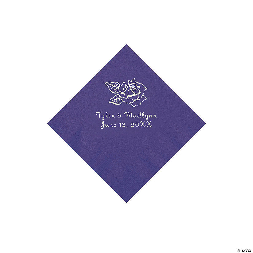 Purple Rose Personalized Napkins - 50 Pc. Beverage Image Thumbnail