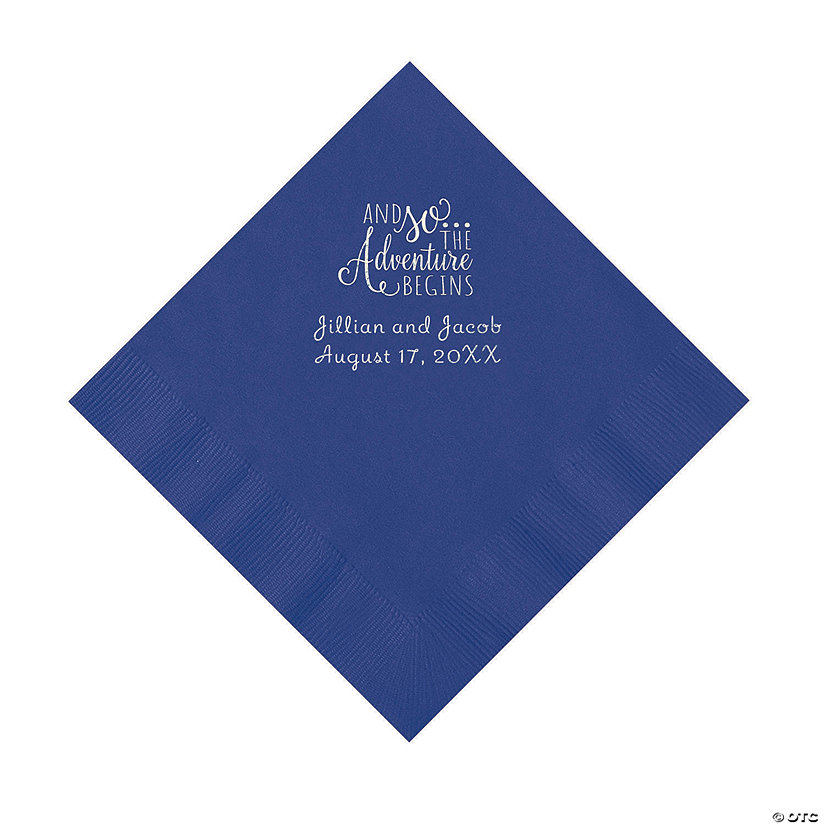 Purple The Adventure Begins Personalized Napkins with Silver Foil - Luncheon Image Thumbnail