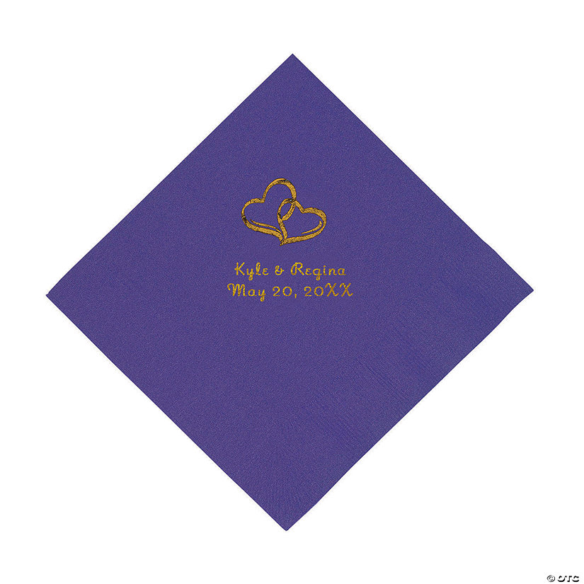 Purple Two Hearts Personalized Napkins with Gold Foil - Luncheon Image