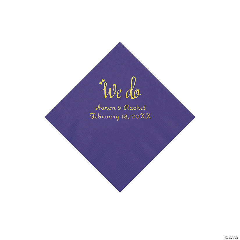 Purple We Do Personalized Napkins with Gold Foil - Beverage Image Thumbnail