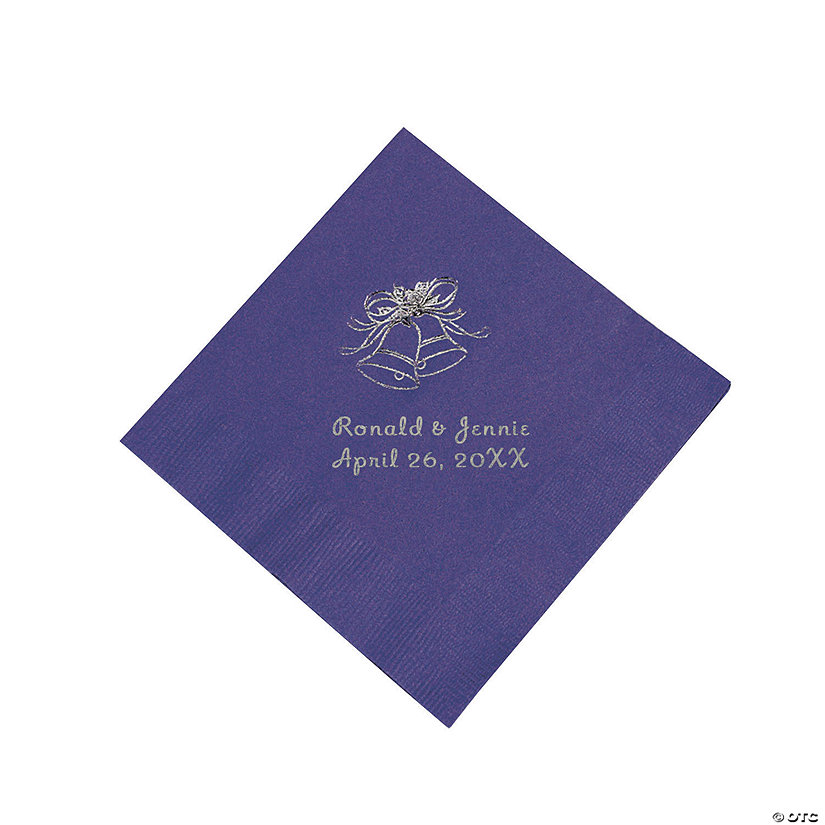 Purple Wedding Bell Personalized Napkins with Silver Foil - Beverage Image Thumbnail