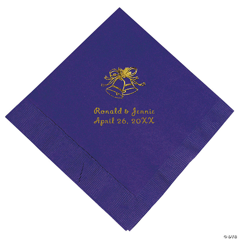 Purple Wedding Bells Personalized Napkins with Gold Foil - Luncheon Image Thumbnail