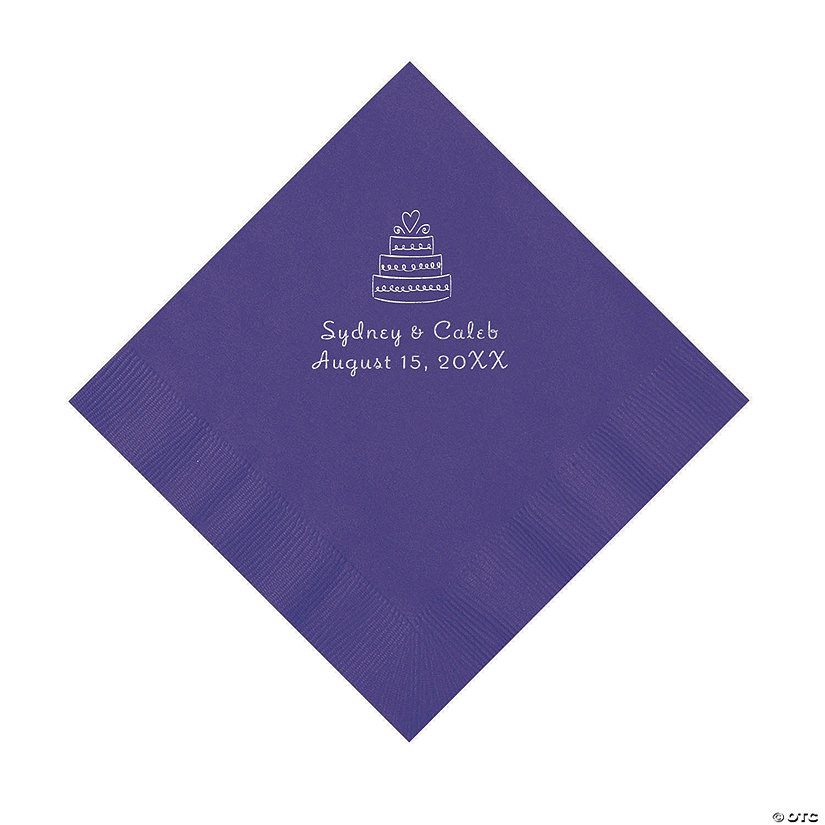 Purple Wedding Cake Personalized Napkins with Silver Foil - 50 Pc. Luncheon Image