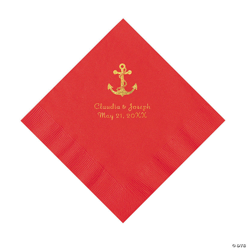 Red Anchor Personalized Napkins with Gold Foil - Luncheon Image Thumbnail