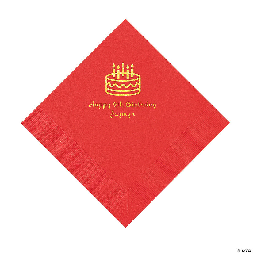 Red Birthday Cake Personalized Napkins - 50 Pc. Luncheon Image