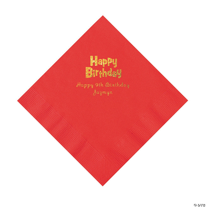 Red Birthday Personalized Napkins with Gold Foil - 50 Pc. Luncheon Image