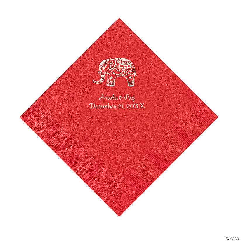 Red Indian Wedding Personalized Napkins with Silver Foil - Luncheon Image Thumbnail