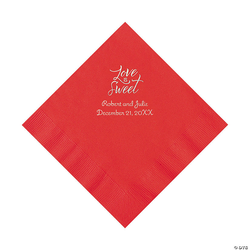 Red Love Is Sweet Personalized Napkins with Silver Foil &#8211; Luncheon Image Thumbnail
