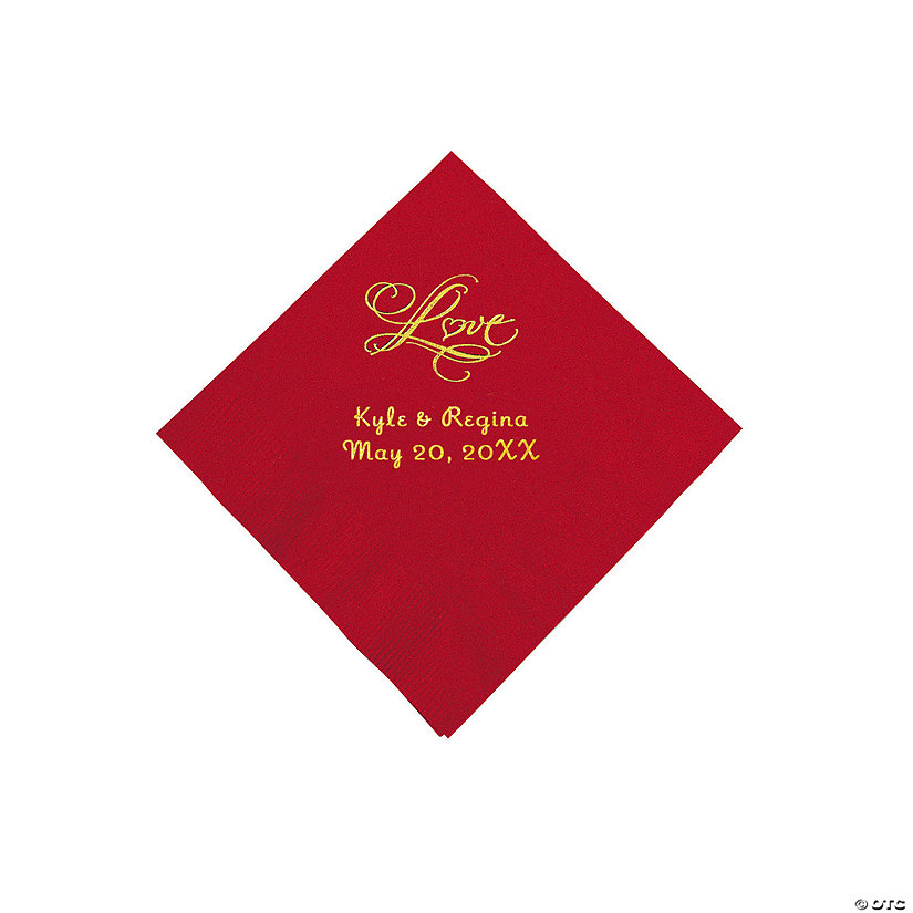 Red &#8220;Love&#8221; Personalized Napkins with Gold Foil - Beverage Image