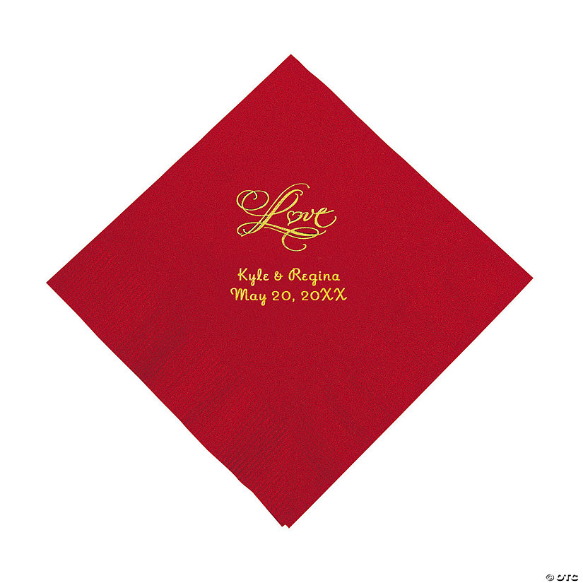 Red &#8220;Love&#8221; Personalized Napkins with Gold Foil - Luncheon Image