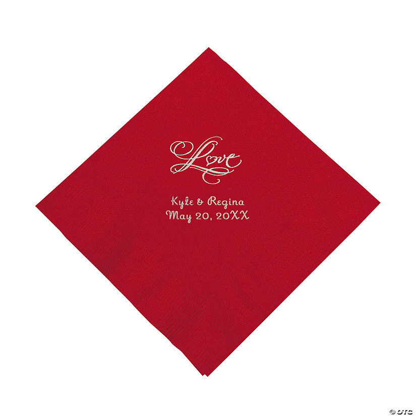 Red &#8220;Love&#8221; Personalized Napkins with Silver Foil - Luncheon Image