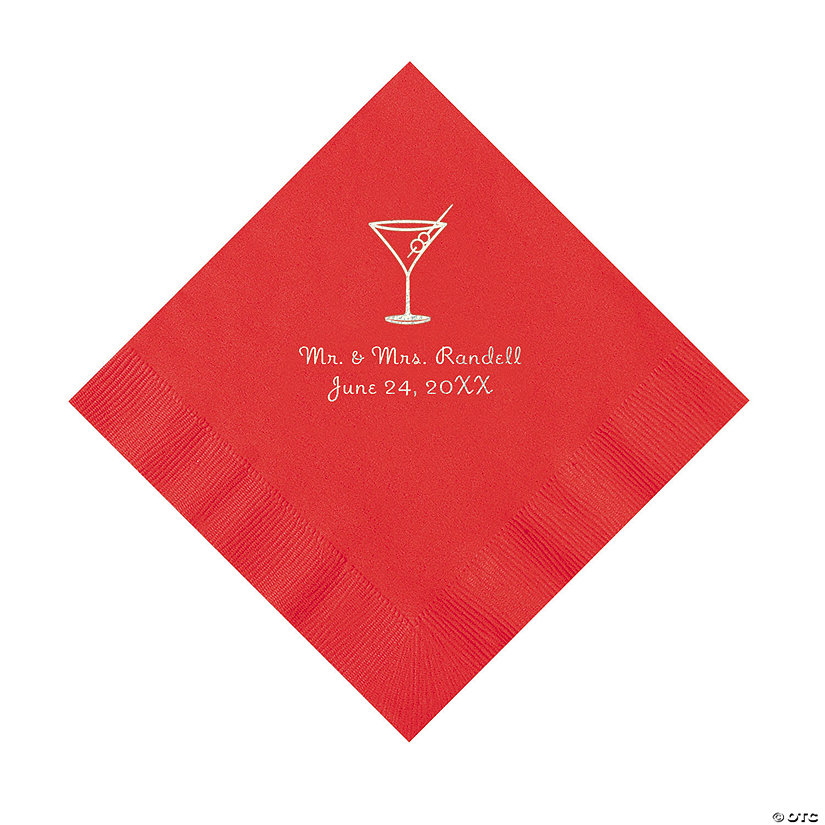 Red Martini Glass Personalized Napkins with Silver Foil - Luncheon Image Thumbnail