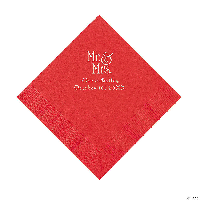Red Mr. & Mrs. Personalized Napkins with Silver Foil - 50 Pc. Luncheon Image