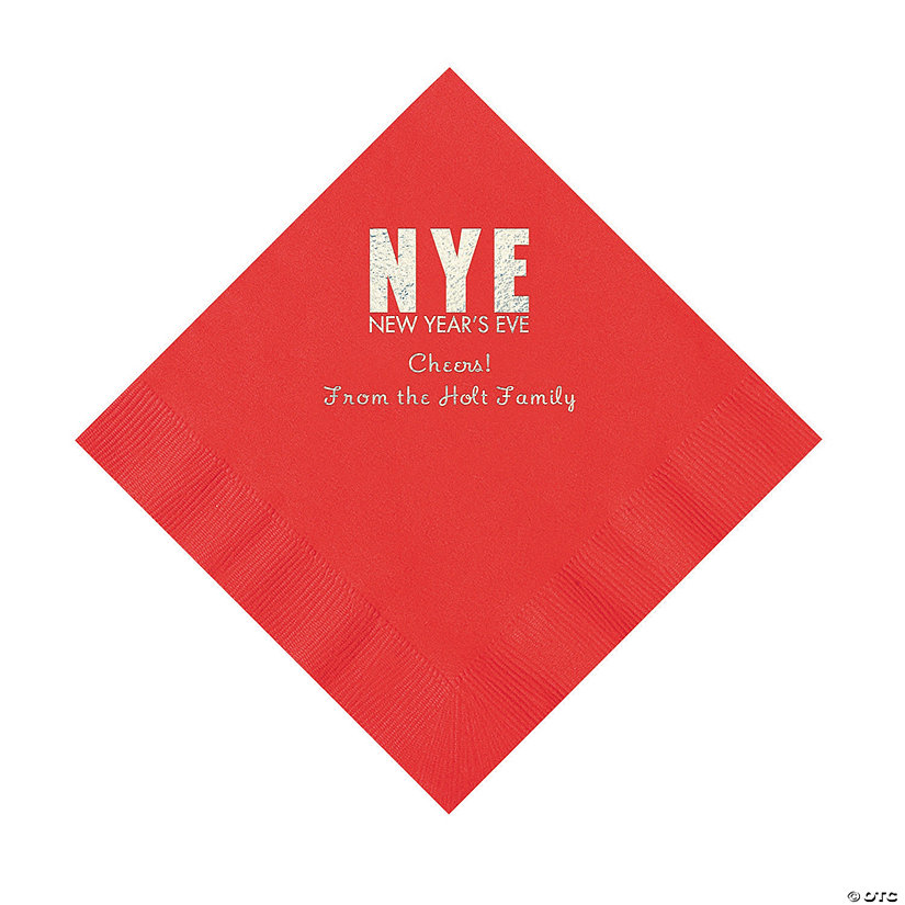 Red New Year&#8217;s Eve Personalized Napkins with Silver Foil - Luncheon Image Thumbnail