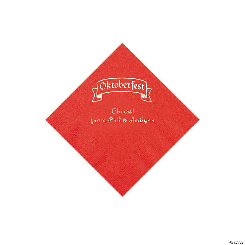 Red Oktoberfest Personalized Napkins with Silver Foil - 50 Pc. Beverage Image Thumbnail