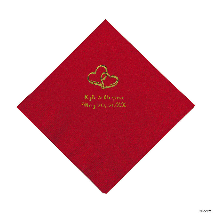 Red Two Hearts Personalized Napkins with Gold Foil - Luncheon Image Thumbnail