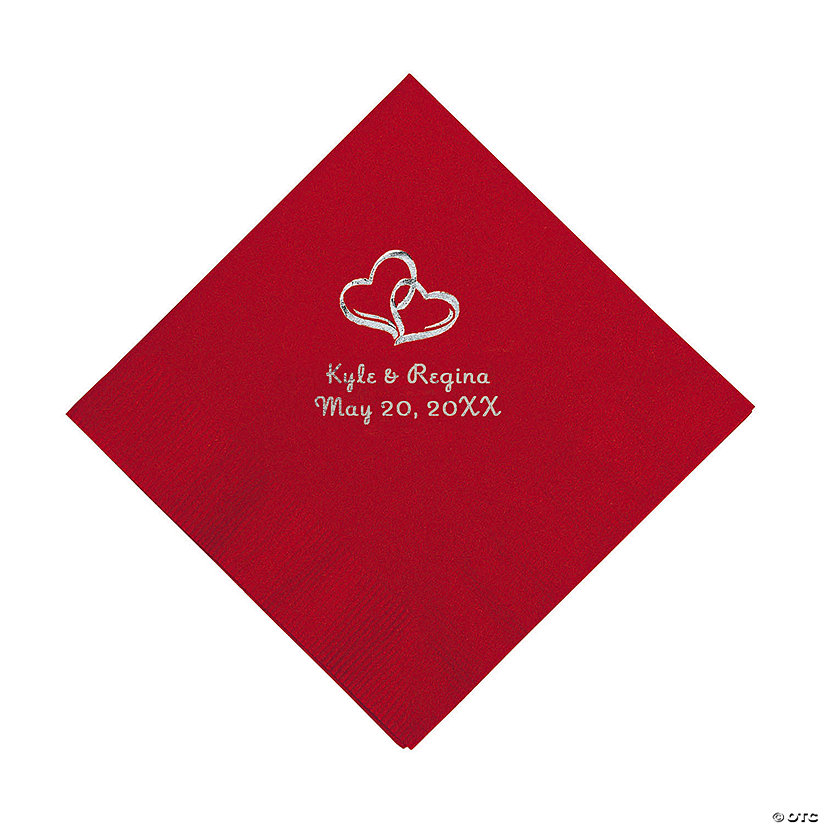 Red Two Hearts Personalized Napkins with Silver Foil - Luncheon Image