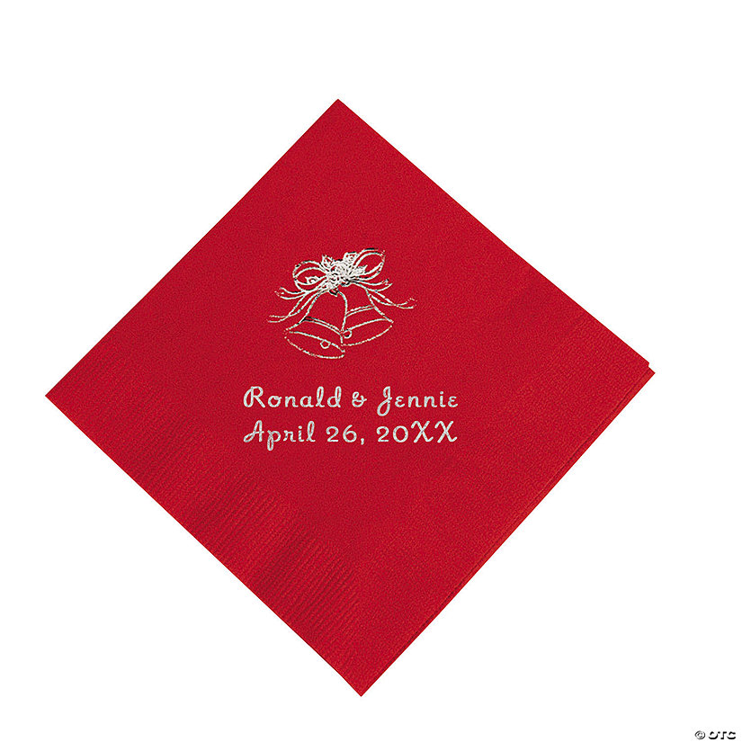 Red Wedding Bell Personalized Napkins with Silver Foil - Beverage Image Thumbnail