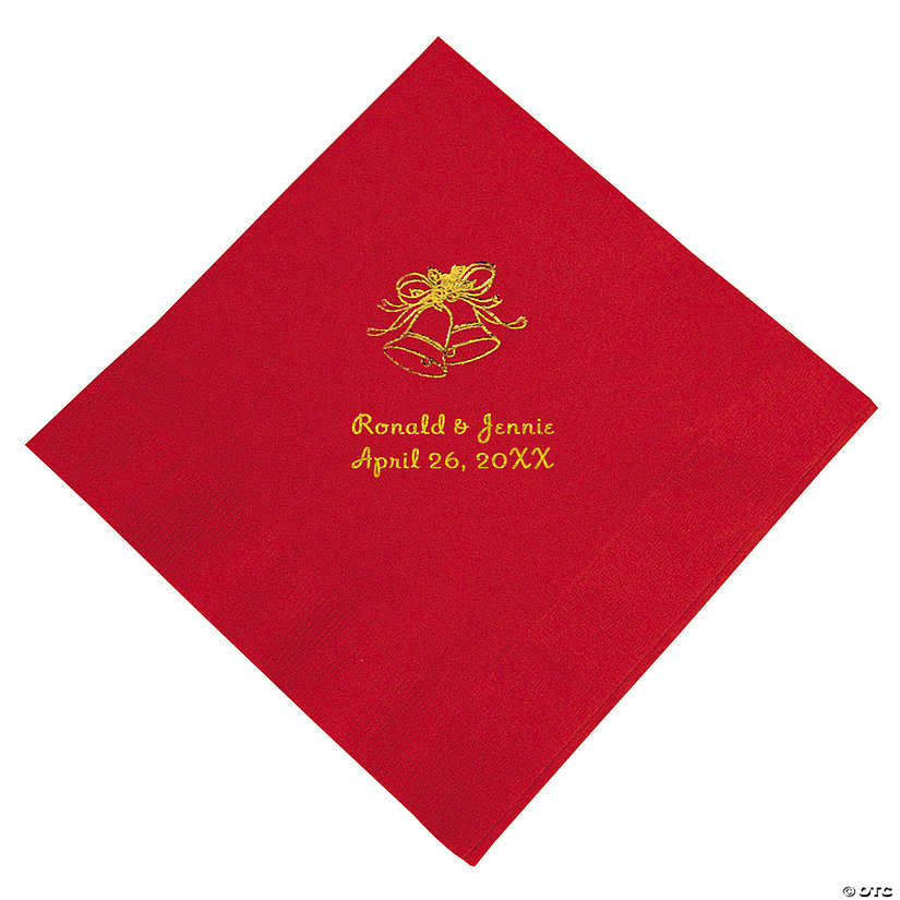 Red Wedding Bells Personalized Napkins with Gold Foil - Luncheon Image Thumbnail
