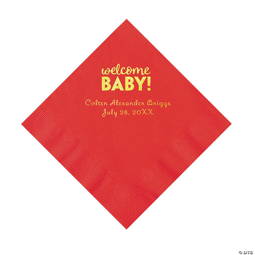 Red Welcome Baby Personalized Napkins with Gold Foil - 50 Pc. Luncheon Image Thumbnail