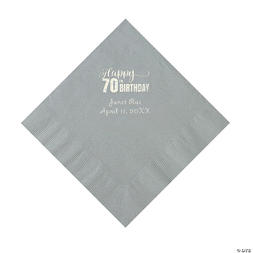 Silver 70th Birthday Personalized Napkins with Silver Foil - 50 Pc. Luncheon Image Thumbnail