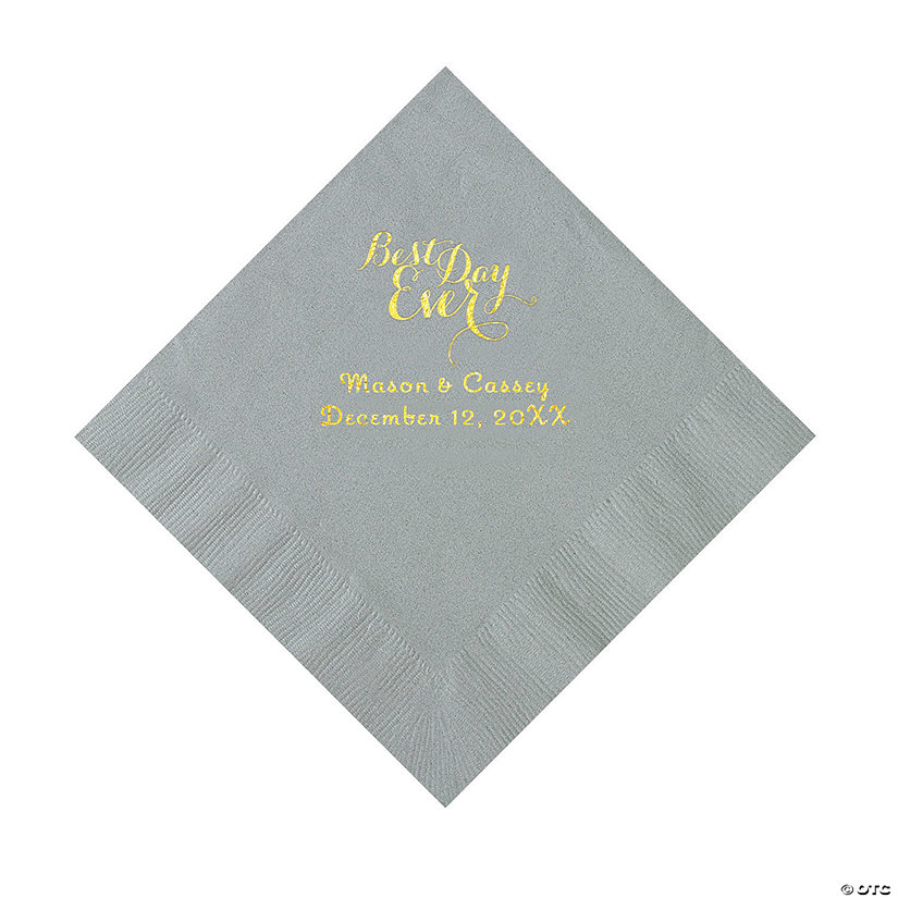 Silver Best Day Ever Personalized Napkins with Gold Foil - Luncheon Image