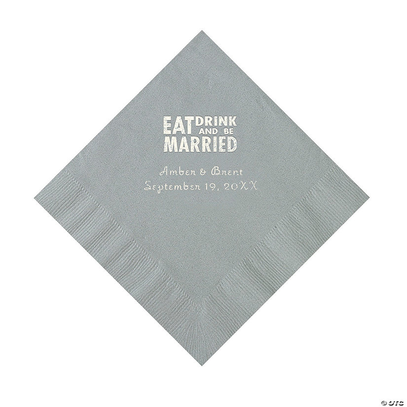 Silver Eat, Drink And Be Married Napkins with Silver Foil - 50 Pc. Luncheon Image