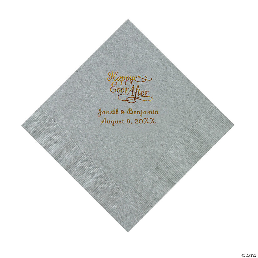 Silver Happy Ever After Personalized Napkins with Gold Foil - Luncheon Image Thumbnail
