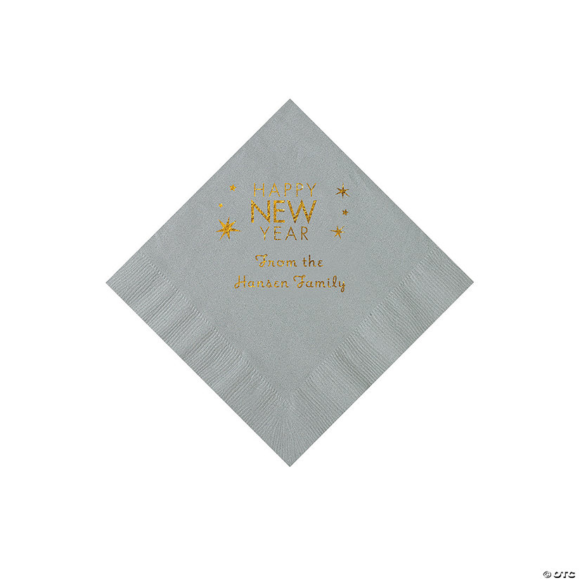 Silver Happy New Year Personalized Napkins with Gold Foil - Beverage Image Thumbnail