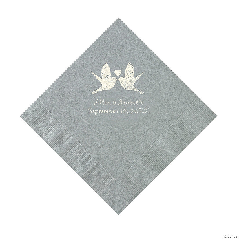 Silver Love Birds Personalized Napkins - Luncheon Image Thumbnail