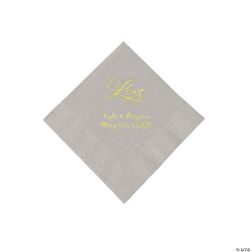 Silver &#8220;Love&#8221; Personalized Napkins with Gold Foil - Beverage Image