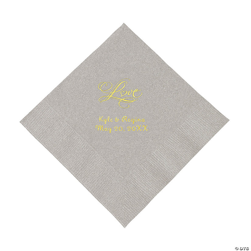 Silver &#8220;Love&#8221; Personalized Napkins with Gold Foil - Luncheon Image