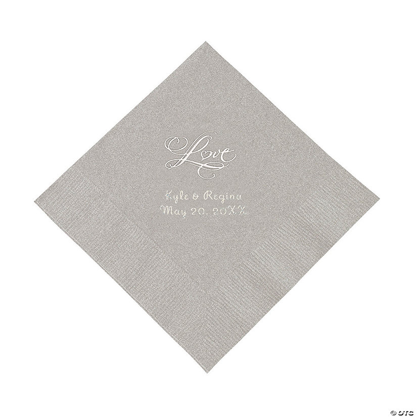 Silver &#8220;Love&#8221; Personalized Napkins with Silver Foil - Luncheon Image