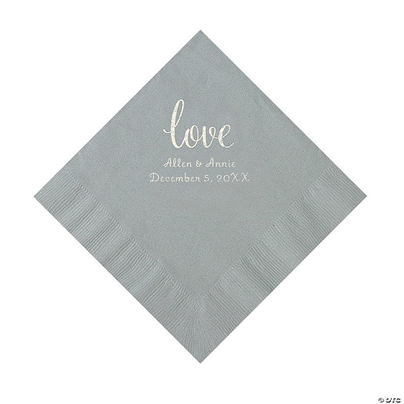 Silver Love Script Personalized Napkins with Silver Foil - Luncheon Image Thumbnail