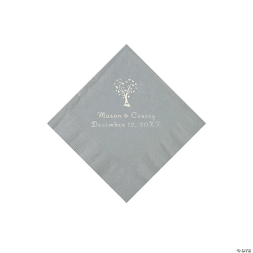 Silver Love Tree Personalized Napkins - 50 Pc. Beverage Image Thumbnail