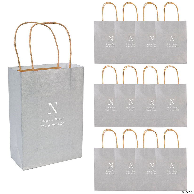 Silver Medium Personalized Monogram Welcome Gift Bags with Silver Foil - 12 Pc. Image