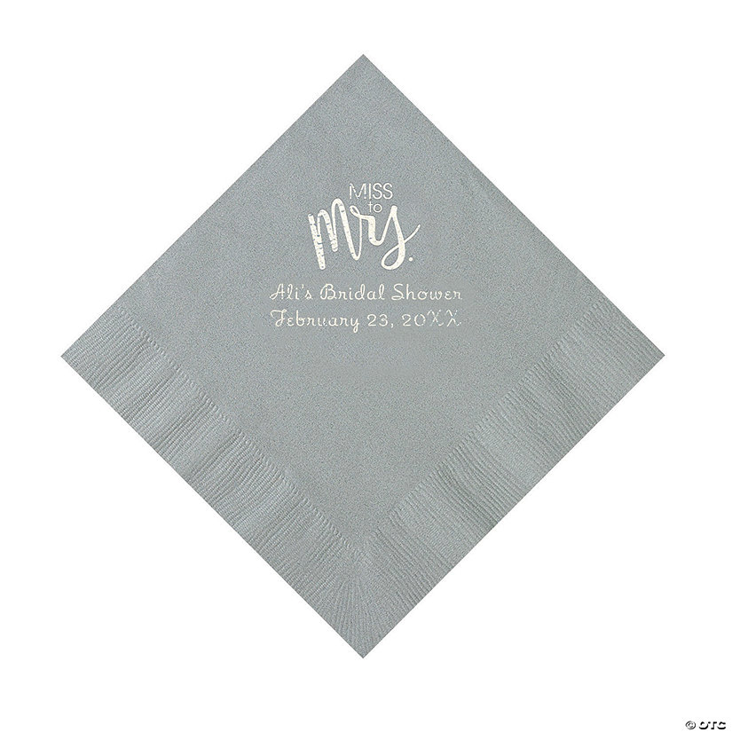 Silver Miss to Mrs. Personalized Napkins with Silver Foil - Luncheon Image Thumbnail