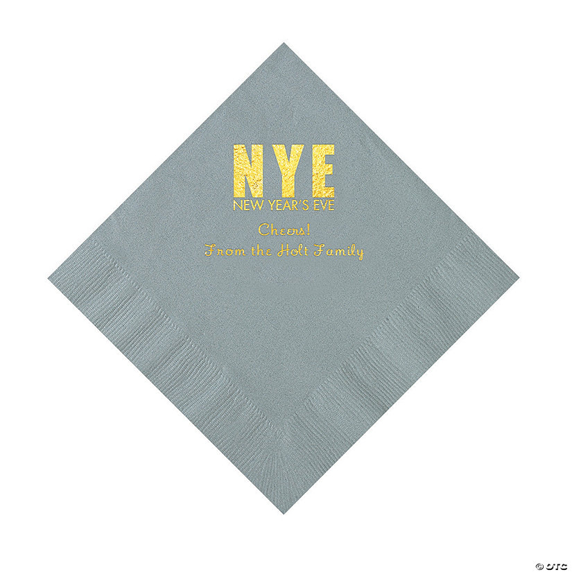 Silver New Year&#8217;s Eve Personalized Napkins with Gold Foil - Luncheon Image Thumbnail