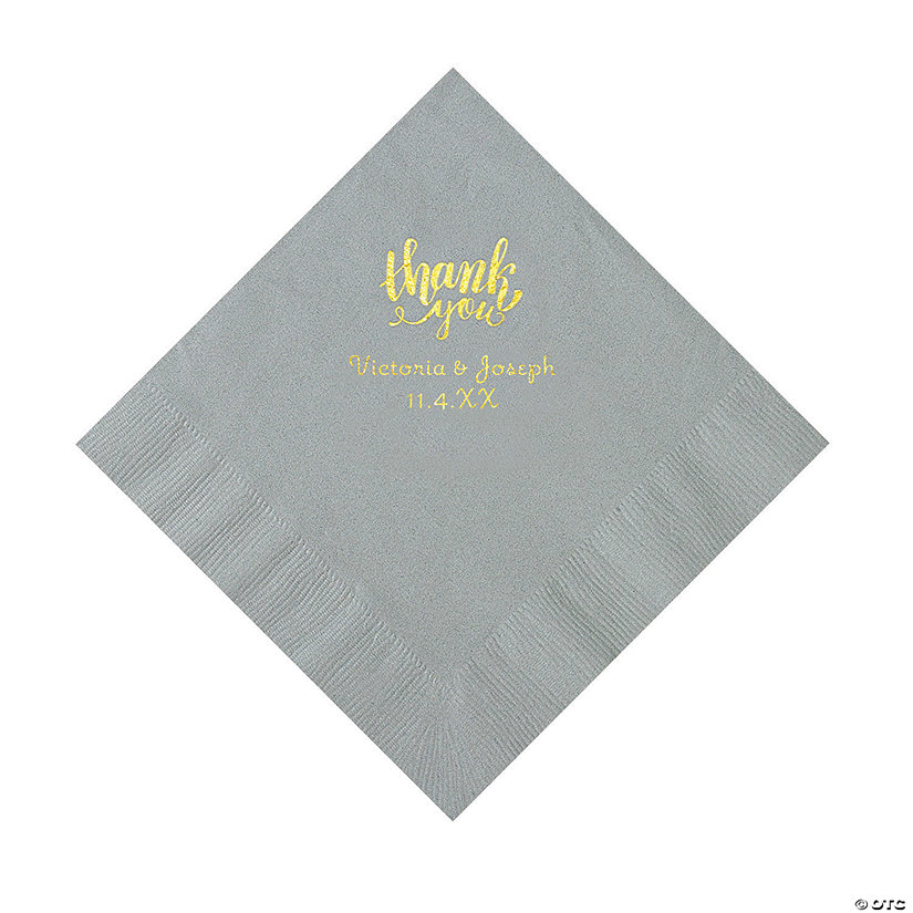 Silver Thank You Personalized Napkins with Gold Foil - Luncheon Image Thumbnail