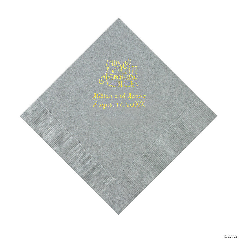 Silver The Adventure Begins Personalized Napkins with Gold Foil - Luncheon Image Thumbnail
