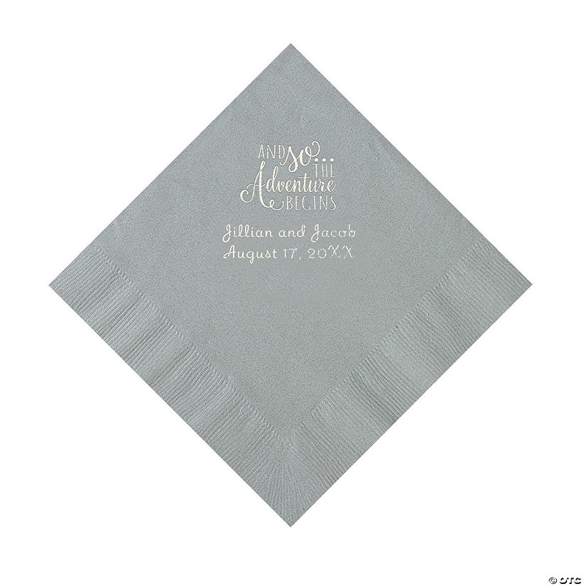 Silver The Adventure Begins Personalized Napkins with Silver Foil - Luncheon Image Thumbnail
