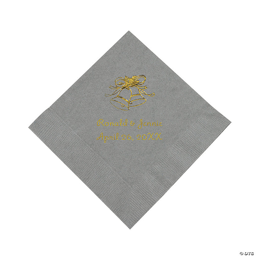 Silver Wedding Bells Personalized Napkins with Gold Foil - Beverage Image