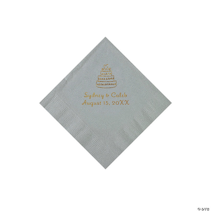 Silver Wedding Cake Personalized Napkins with Gold Foil - 50 Pc. Beverage Image Thumbnail