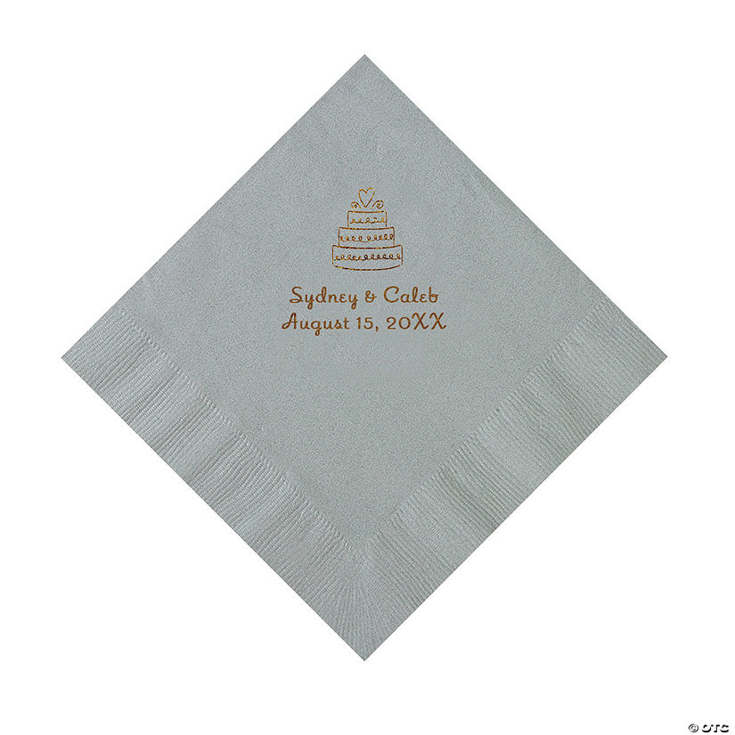 Silver Wedding Cake Personalized Napkins with Gold Foil - 50 Pc. Luncheon Image Thumbnail
