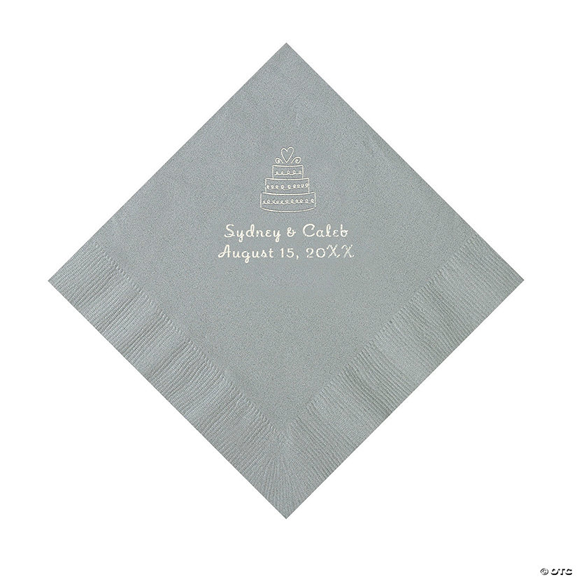 Silver Wedding Cake Personalized Napkins with Silver Foil - 50 Pc. Luncheon Image