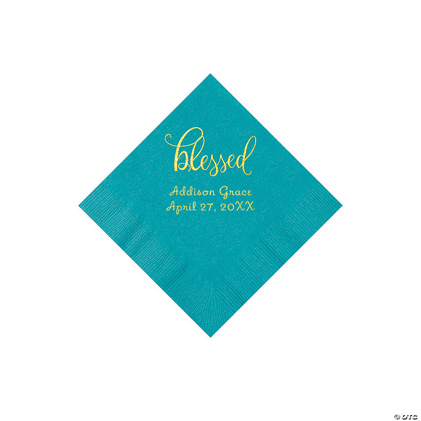 Turquoise Blessed Personalized Napkins with Gold Foil - 50 Pc. Beverage Image Thumbnail
