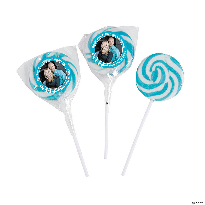 Turquoise Custom Photo Swirl Lollipops - 24 Pc. Image