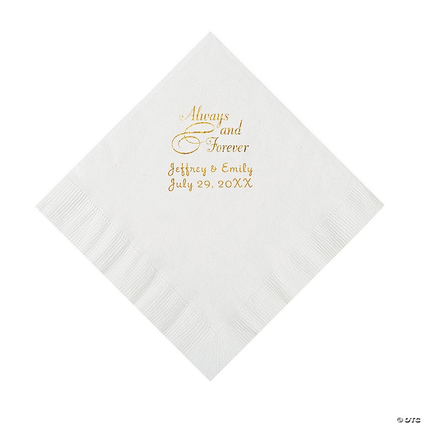White Always & Forever Personalized Napkins with Gold Foil - Luncheon Image Thumbnail