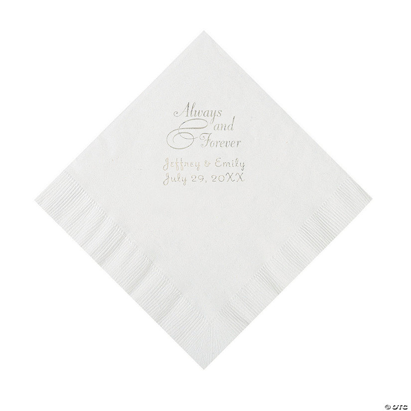 White Always & Forever Personalized Napkins with Silver Foil - Luncheon Image Thumbnail
